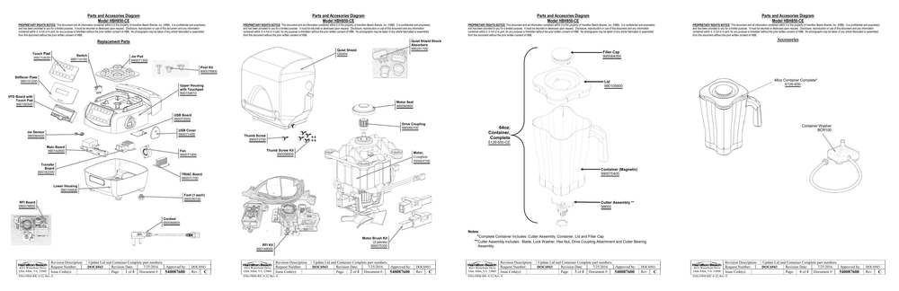 Diagram Diagram and Parts List for HBH850-CE  Hamilton Beach Blender